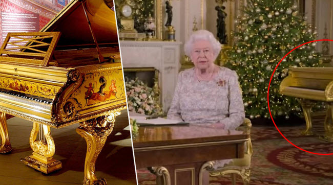 هل البيانو الذهبي الذى ظهرت أمامه الملكة إليزابيث كان ملكا للرئيس العراقي صدام حسين و تمت سرقته ؟