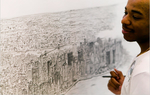 ستيفن ويلتشير خلال رسمه بعض المدن