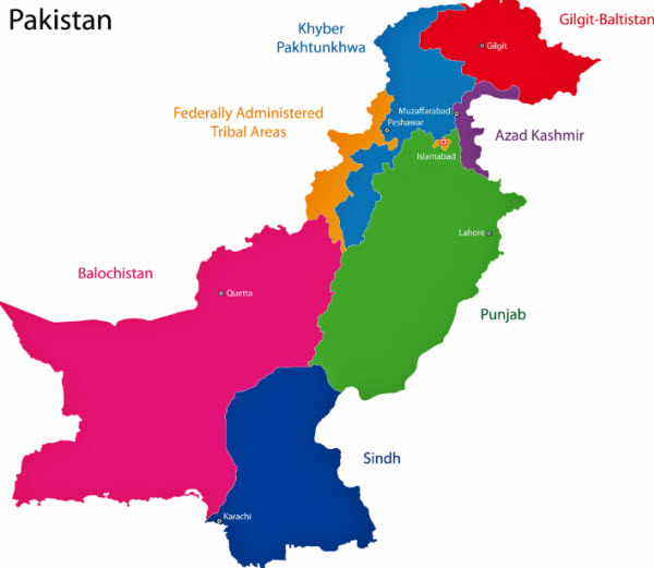خريطة أقاليم باكستان