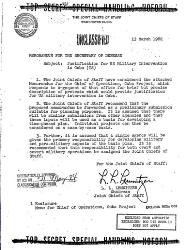 عملية نورثوودز .. المؤامرة العسكرية الأمريكية للتحريض على الحرب ضد كوبا