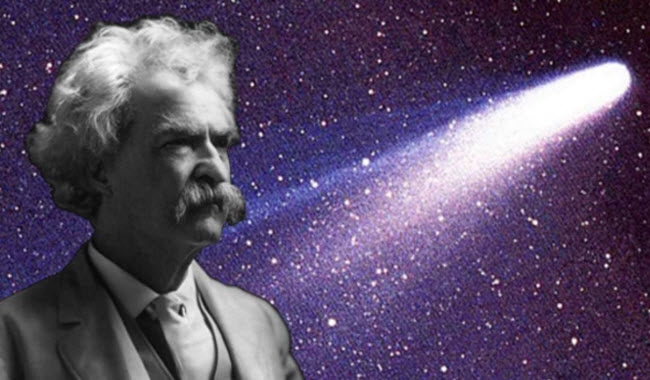 هل ولد و توفي الكاتب الأمريكي مارك توين في الأيام التي مر فيها مذنب هالي بالقرب من الأرض؟